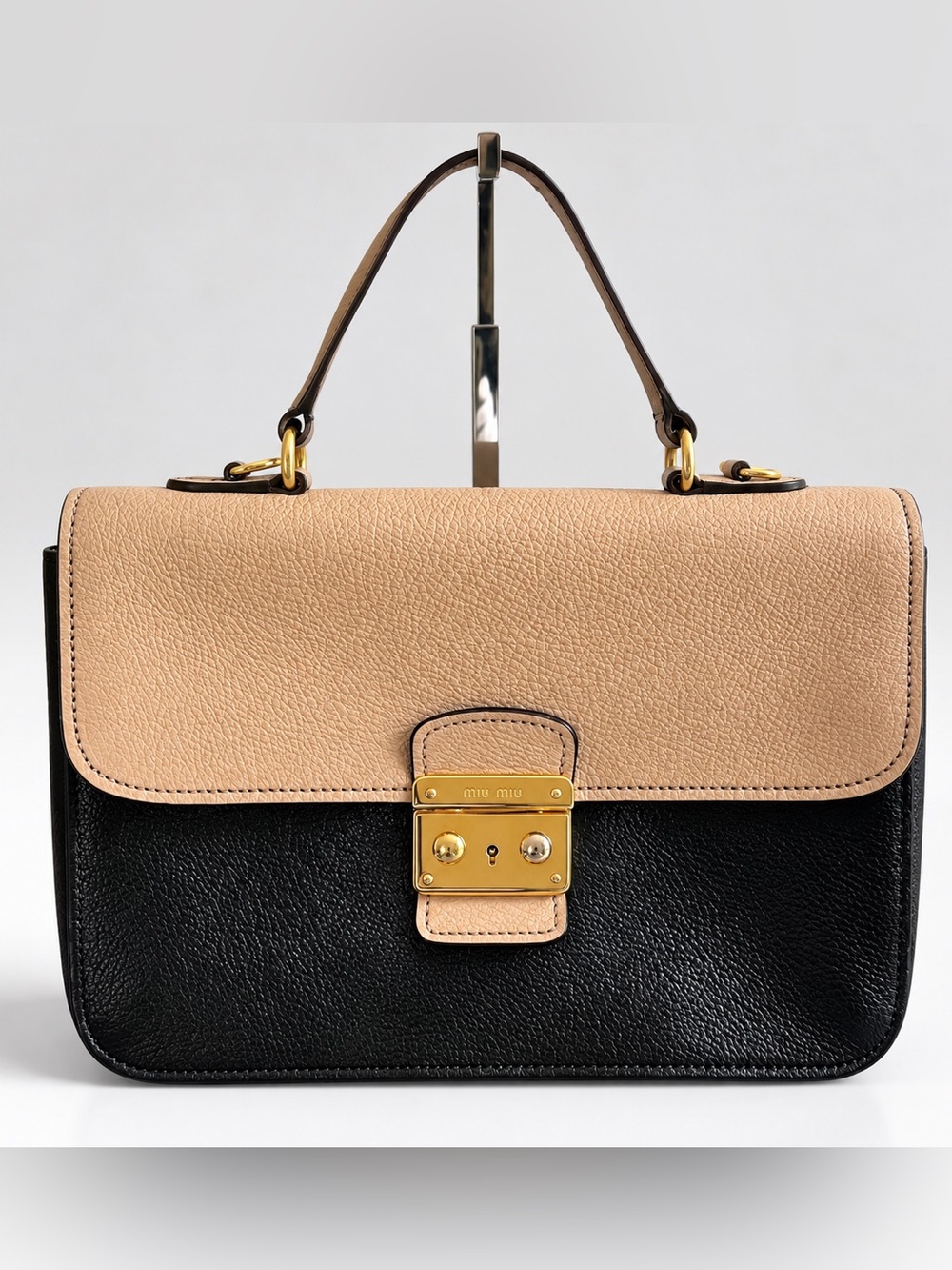 Miu Miu Madras Cipria Leather Top Handle Crossbody Satchel